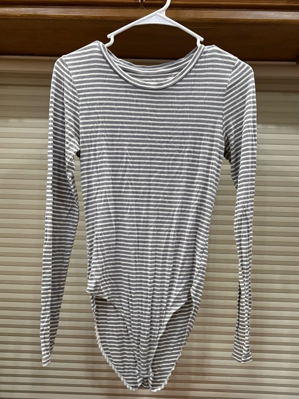 American Eagle Outfitters Gray and White Striped Long-Sleeve Bodysuit